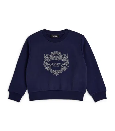 Versace Kids' Embellished Crest Sweatshirt In Blue