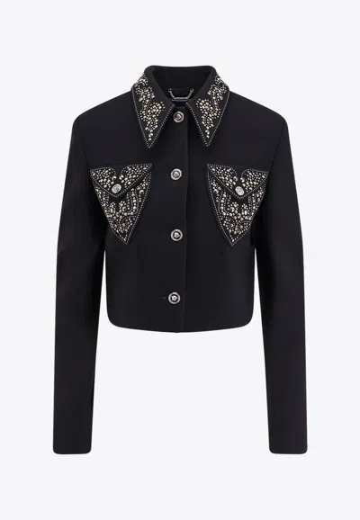 Versace Embellished Cropped Jacket In Black