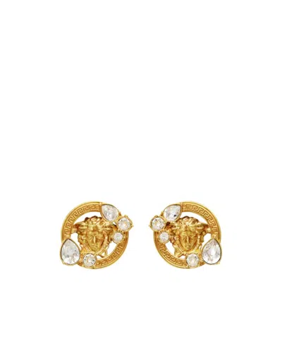 Versace Embellished Earrings In Gold