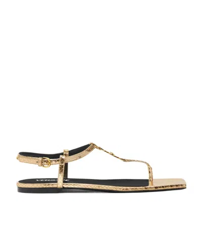 Versace Embellished Flat Sandals In Black