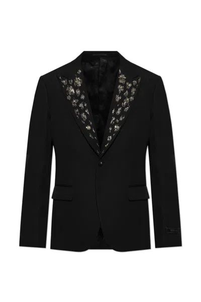 Versace Embellished Grain-de-poudre Blazer In Black