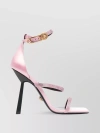 VERSACE EMBELLISHED HEELED SANDALS WITH SQUARE TOE