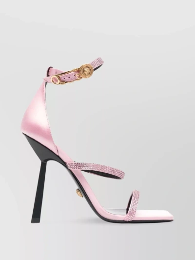 Versace Embellished Heeled Sandals With Square Toe In Black