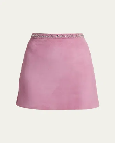 Versace Embellished Lamb Suede Mini Skirt In Pink