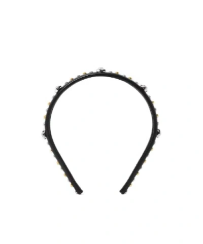 Versace Embellished Leather Headband In Black
