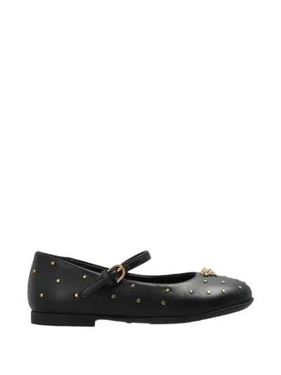 Versace Kids' Embellished Leather Shoes In Black