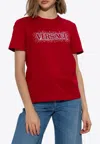 Versace Embellished Logo Crewneck T-shirt In Red