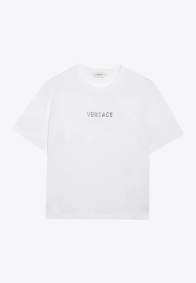 Versace Embellished Logo Slim T-shirt In White