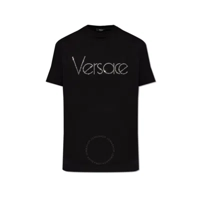 Versace Embellished-logo T-shirt In Black