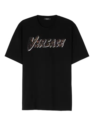 Versace Embellished Logo T-shirt In Black