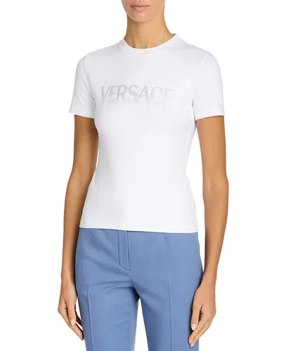 Versace Embellished Logo Tee In Optical White