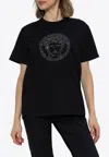 Versace Embellished Medusa Crewneck T-shirt In Black