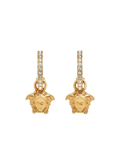Versace Embellished Medusa Hoop Earrings In Yellow