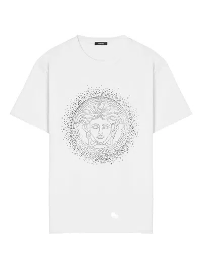 Versace Embellished Cotton-jersey T-shirt In White