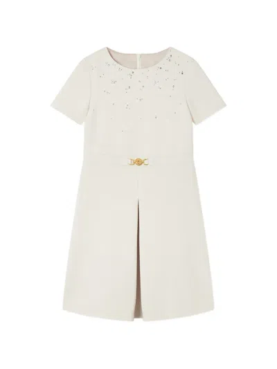 Versace Kids Embellished Milano-stitch Dress In White