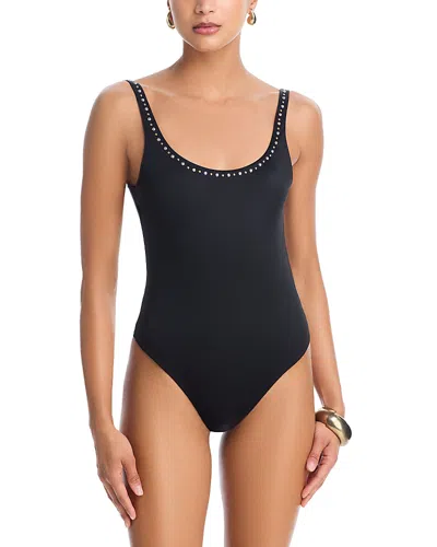 Versace Embellished One Piece Swimsuit In Black