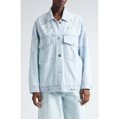Versace Embellished Oversize Denim Jacket In Light Sand