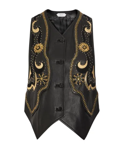 Versace Embellished Panelled Leather Vest In Black