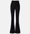 Versace Embellished Pinestripe Wool Flared Pants In Black