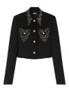 Versace Embellished Wool Blend Crepe Crop Jacket In Black