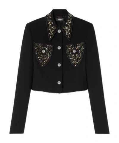 VERSACE VERSACE EMBELLISHED CROPPED JACKET