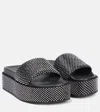 Versace Embellished Satin Platform Slides In Black