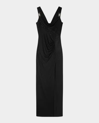 Versace Embellished Silk-blend Gown In Black