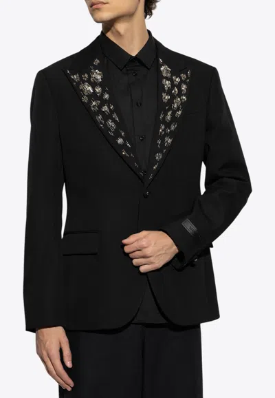 Versace Embellished Single-breasted Wool Blazer In Black