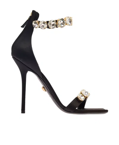 Versace Embellished Square-toe Sandals In Black
