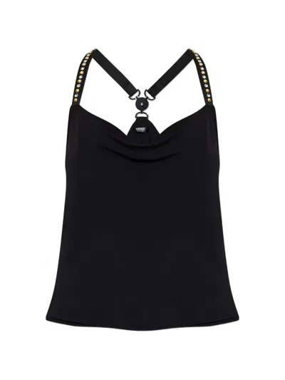 Versace Embellished-strap Top In Black