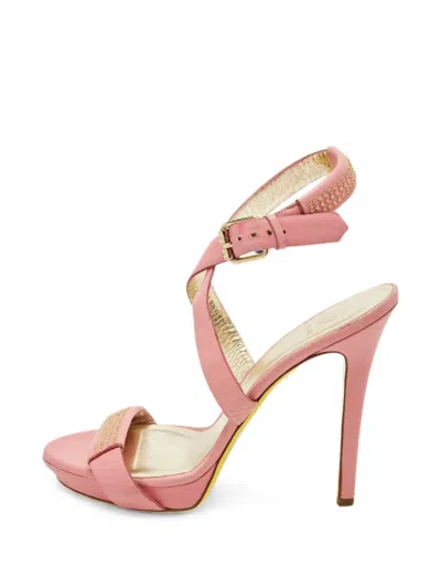 Pre-owned Versace Embellished Stud Sandals In Pink
