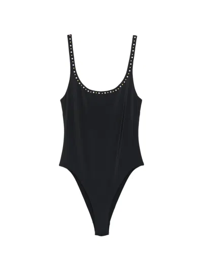 Versace Embellished Swimsuit In Black
