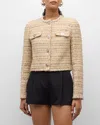 Versace Embellished Cotton-blend Tweed Jacket In Taupeivory