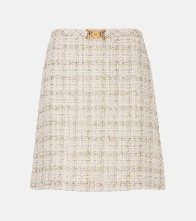 Versace Embellished Tweed Miniskirt In Beige