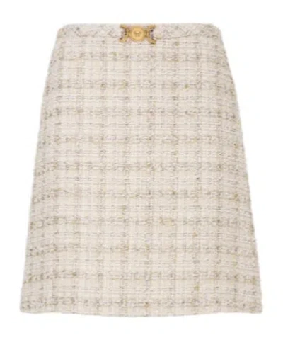 Versace Embellished Tweed Miniskirt In Neutral