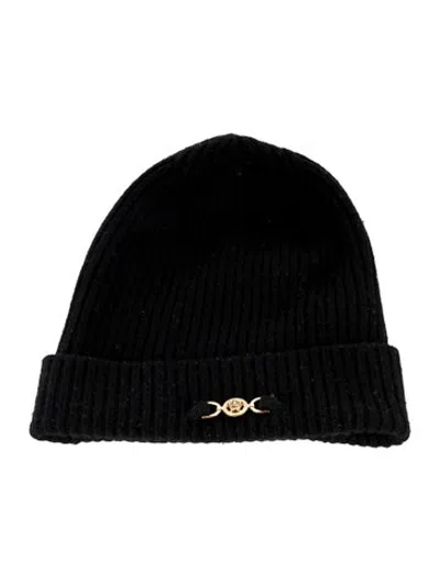 Pre-owned Versace Embellished Wool Beanie In Black