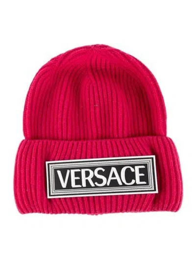Pre-owned Versace Embellished Wool Beanie In Pink