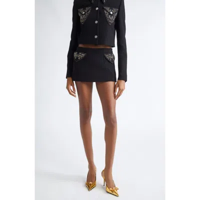 VERSACE VERSACE EMBELLISHED WOOL CREPE MINISKIRT