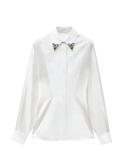 Versace Embellished-collar Cotton Poplin Shirt In White