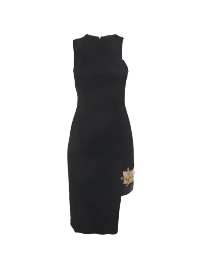 Pre-owned Versace Embellished-sleeveless Mini Dress In Black