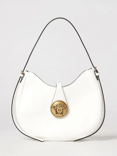 Versace Emblème Lambskin Leather Hobo Bag With Medusa Logo In White