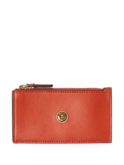 Versace Emblème Leather Zip Card Holder In Red