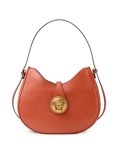 Versace Emblème Nappa Hobo Bag In Orange