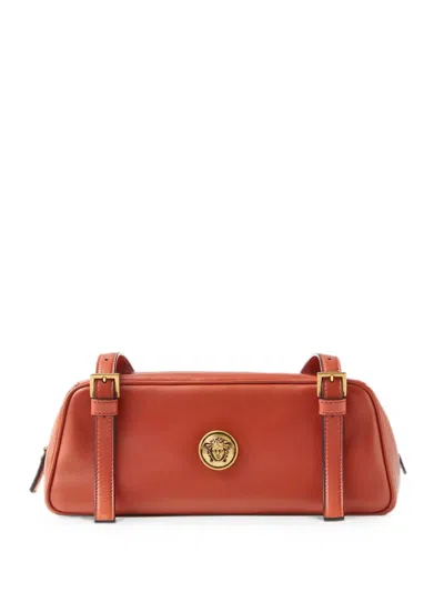 Versace Emblème Nappa Bowling Bag In Brown