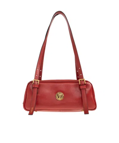 Versace Buckle Medusa Leather Tote Bag In Red