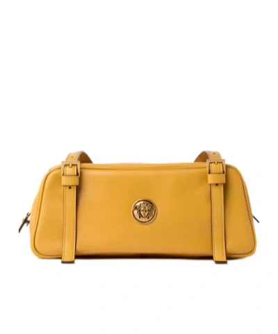 Versace Embleme Nappa Bowling Bag In Yellow