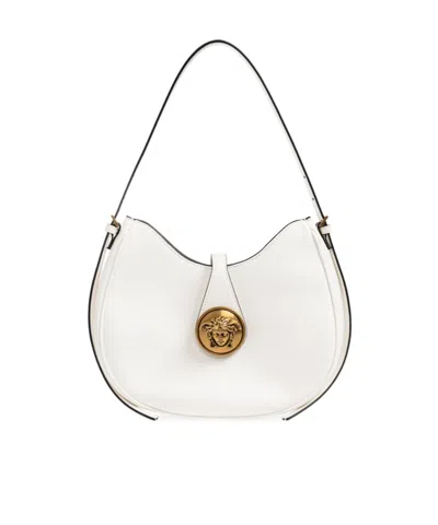 Versace Embleme Nappa Hobo Bag In White