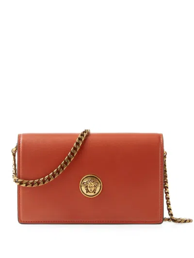 Versace Emblème Nappa Mini Bag In Brown