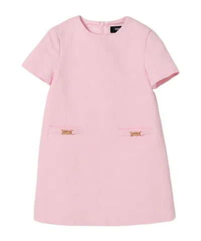 Versace Kids' Embossed-floral Motif Dress In Pink