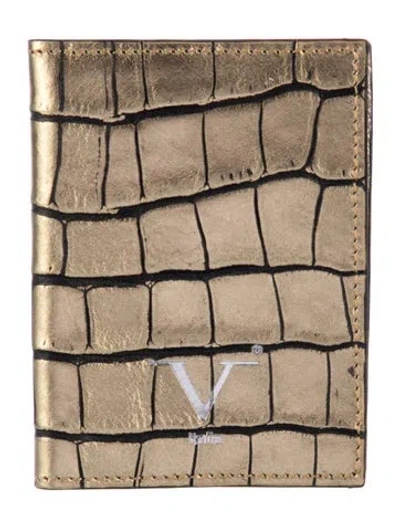 Pre-owned Versace Embossed Leather Animal Print Card Holder W/ Tags In Gold